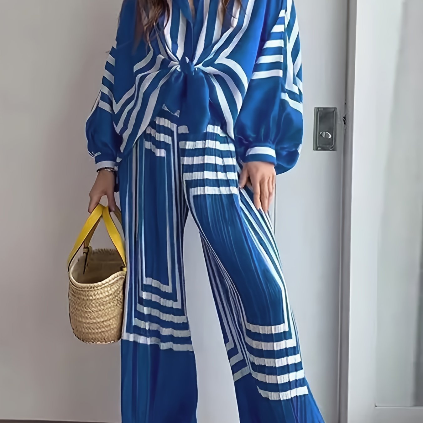  Geometric Print Shirt & Pants Outfit Set