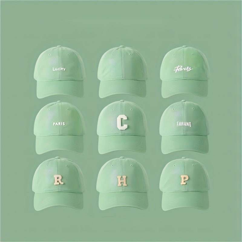 Letter Patch Baseball Cap Mint Green Lightweight Casual Sun Hat