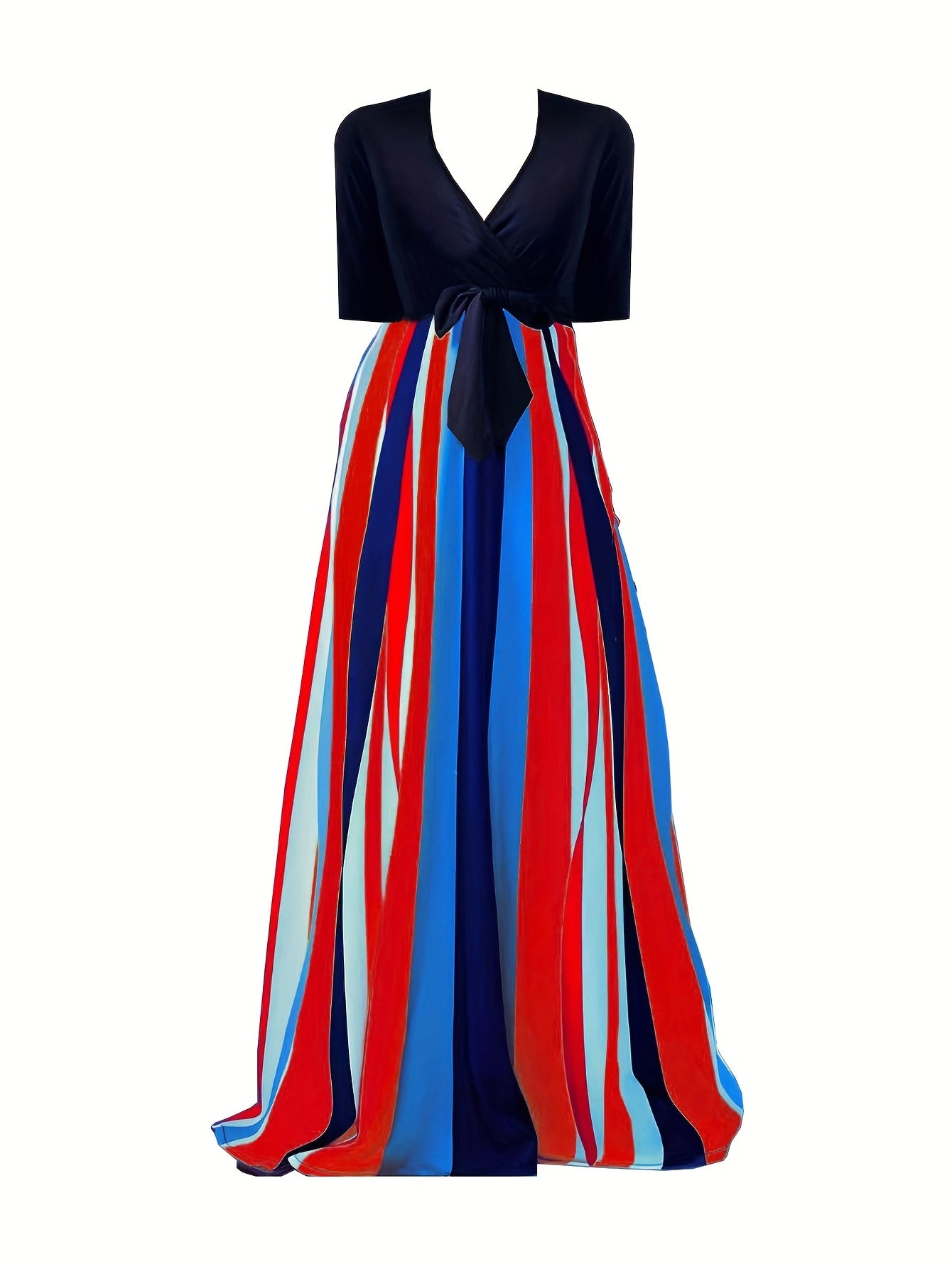  Colorful Striped Short Sleeve Maxi Dress