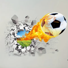 3D Broken Wall Football Sticker Removable Vinyl Wallpaper 50x70cm