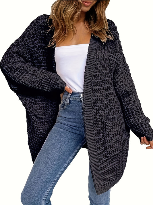  Open Front Long Sleeve Cardigan with Pockets