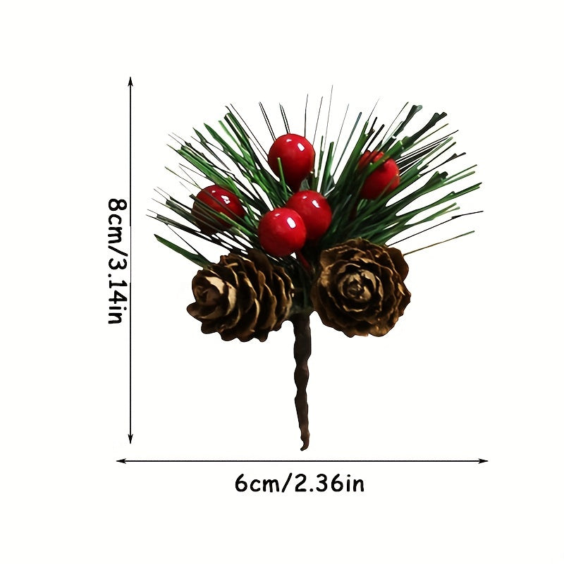 5pcs Artificial Pine Paddles Small Berries Pine Cones Christmas Decor