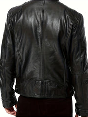 Men's Casual Solid Zip Up Stand Collar Faux Leather Jacket