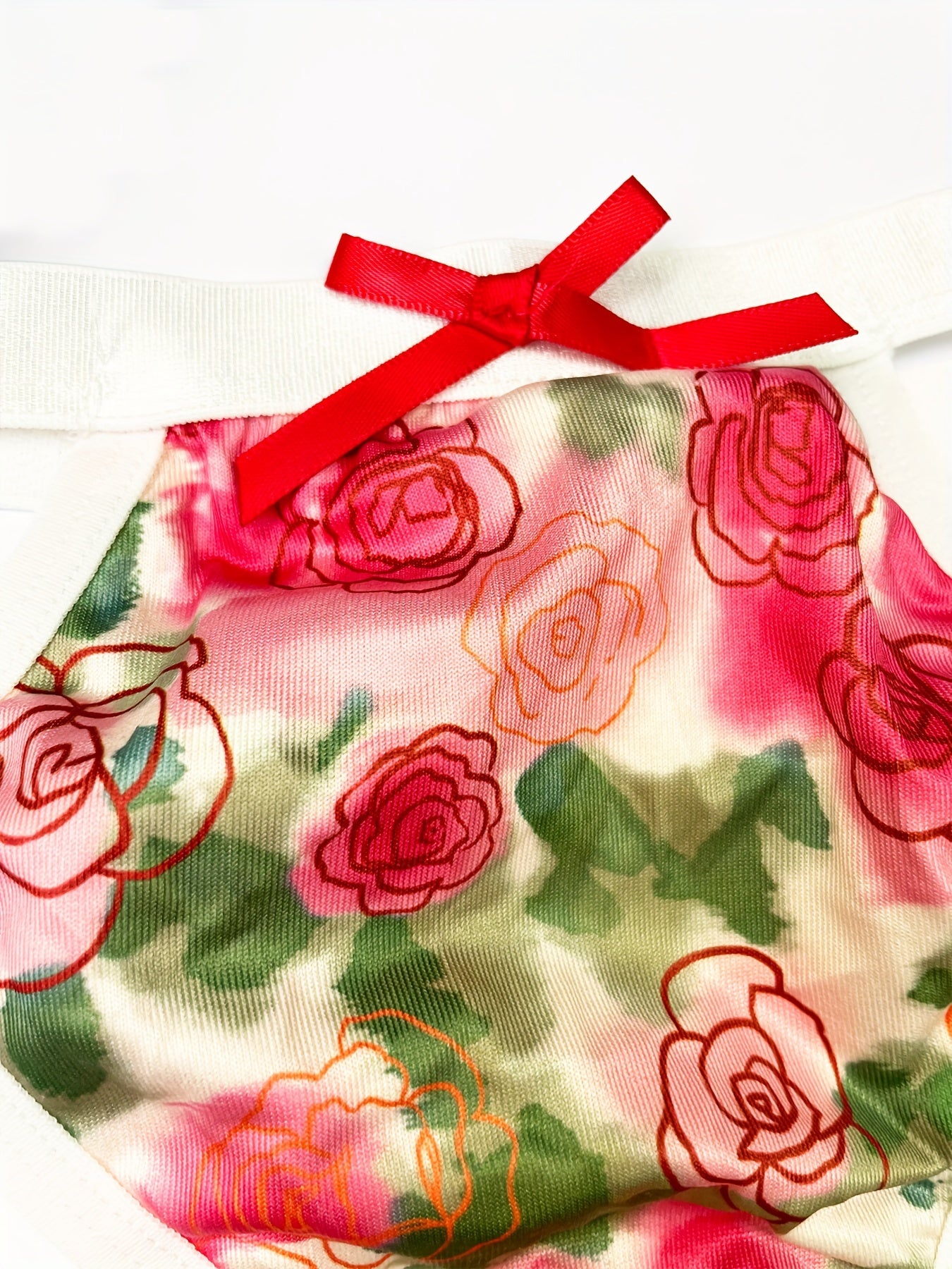  Tie Dye Rose Print Bow Bra & Panty Set