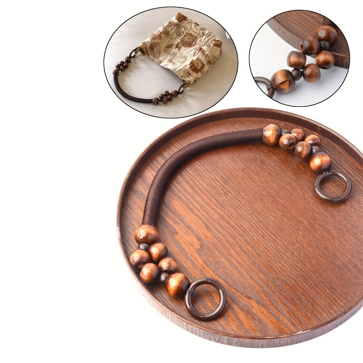 Vintage Woven Wood Beads DIY Bag Handle Ethnic Style Purses Accessories
