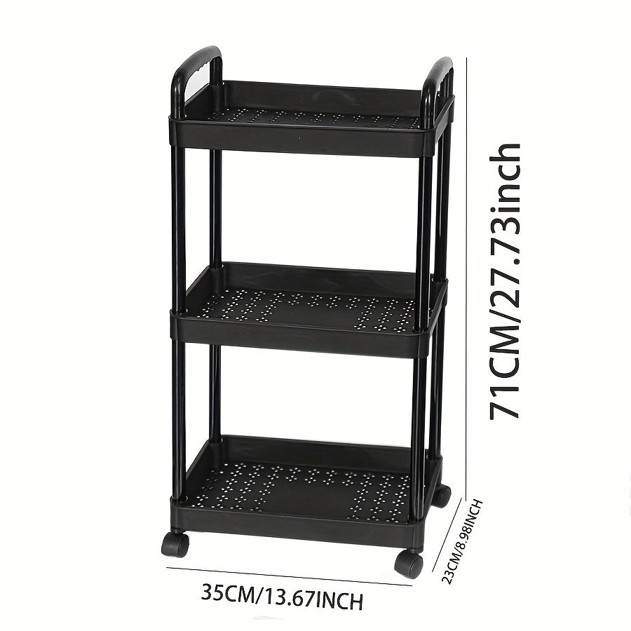3-Tier Rolling Utility Cart with Handle & Wheels for Kitchen Office Storage