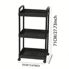 3-Tier Rolling Utility Cart with Handle & Wheels for Kitchen Office Storage