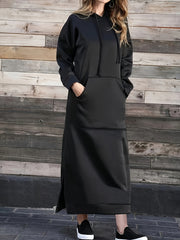  Long Sleeve Hooded Side Split Sweatshirt Dress