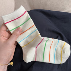 3 Pairs Polka Dot & Stripe Print Socks Soft Mid Tube Women's Stockings