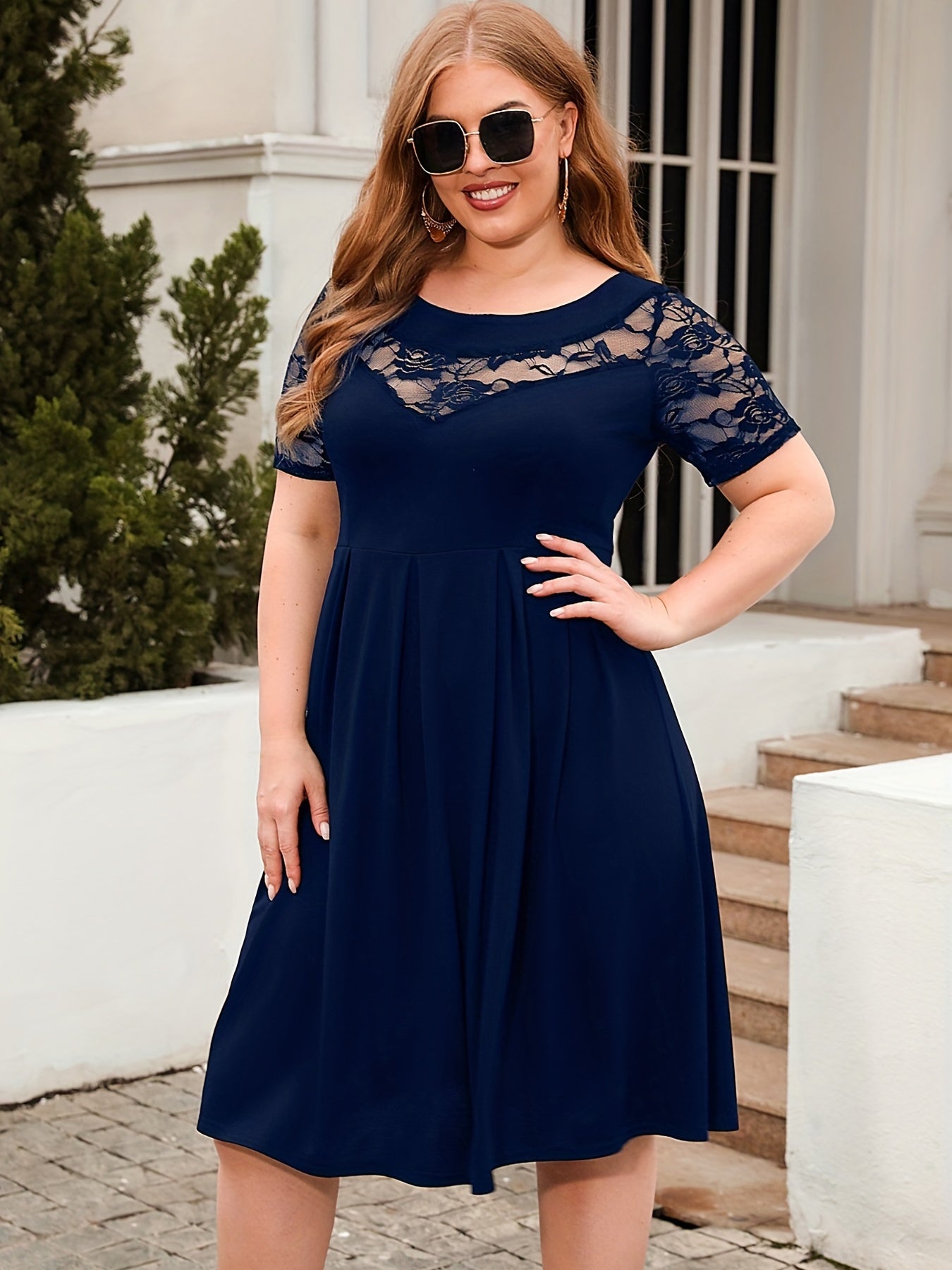  Floral Jacquard Lace Sleeve Dress