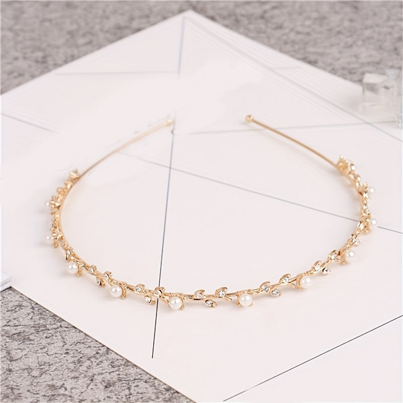 Rhinestone Flower Metal Headband Leaf Headdress Hair Band