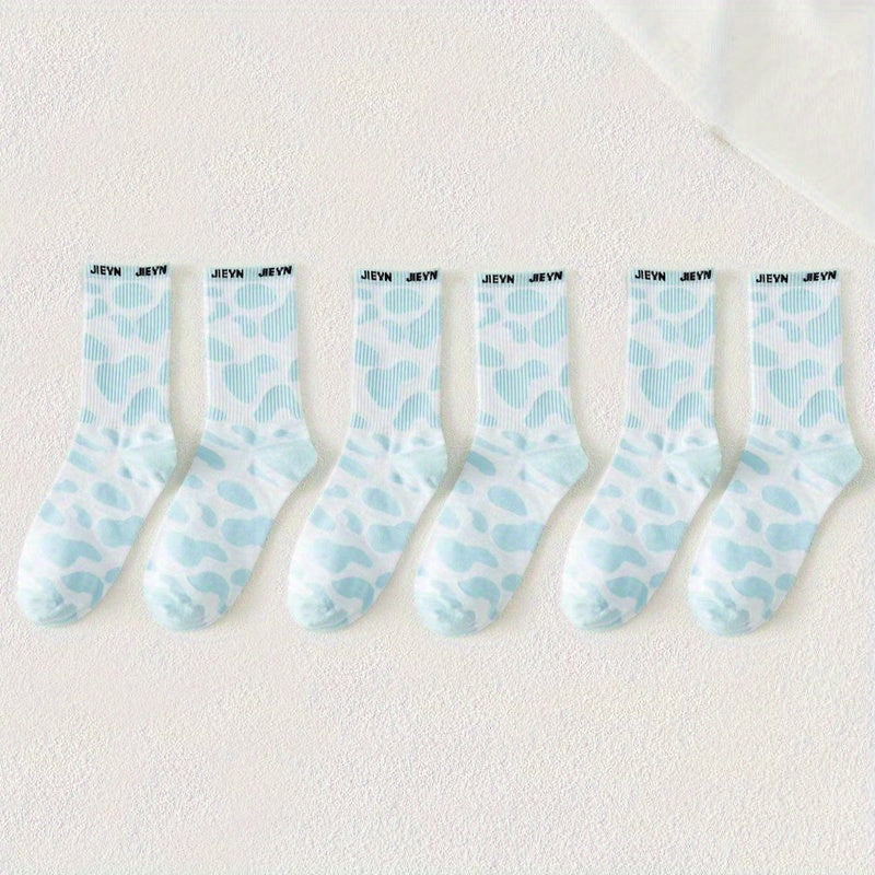 12 Pairs Cow Spot Pattern Socks Comfy & Breathable Women's Stockings