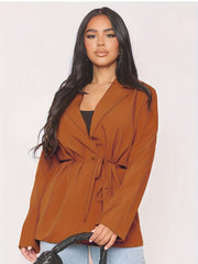  Solid Long Sleeve Workwear Blazer With Belt