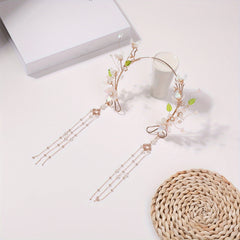 Flower Leaf Headband Beaded Chain Tassel Chinese Style Head Hoop Metal Hair Band