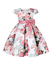 Floral Print Bowknot Short Sleeve Princess Dress