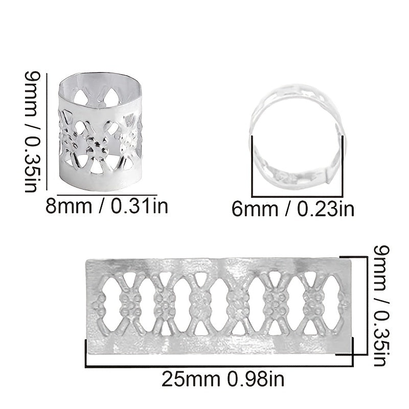 50pcs Aluminum Hollow Out Dreadlocks Rings Beads Hair Ring Decoration Silvery