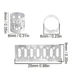 50pcs Aluminum Hollow Out Dreadlocks Rings Beads Hair Ring Decoration Silvery