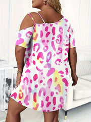  Tie Dye & Leopard Print One Shoulder Nightdress