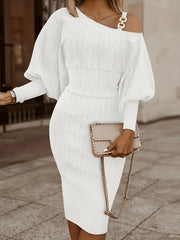  One Shoulder Jacquard Sleeve Dress