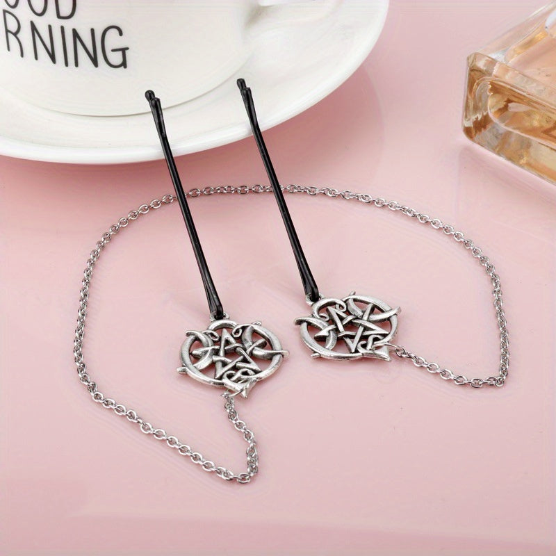 Viking Runes Hairpin Hair Clip With Metal Chain Vintage Hair Pin