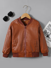 Boys Fleece Zipper Leather Jacket