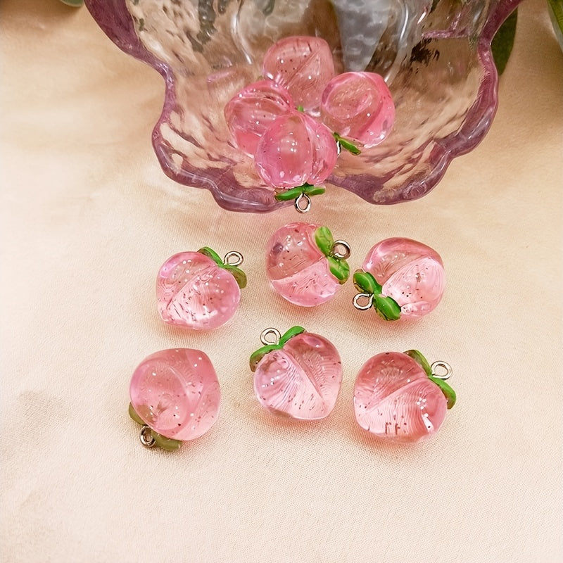 10pcs Pink Transparent Peach Pendants for DIY Earrings Necklaces Sweater Chains