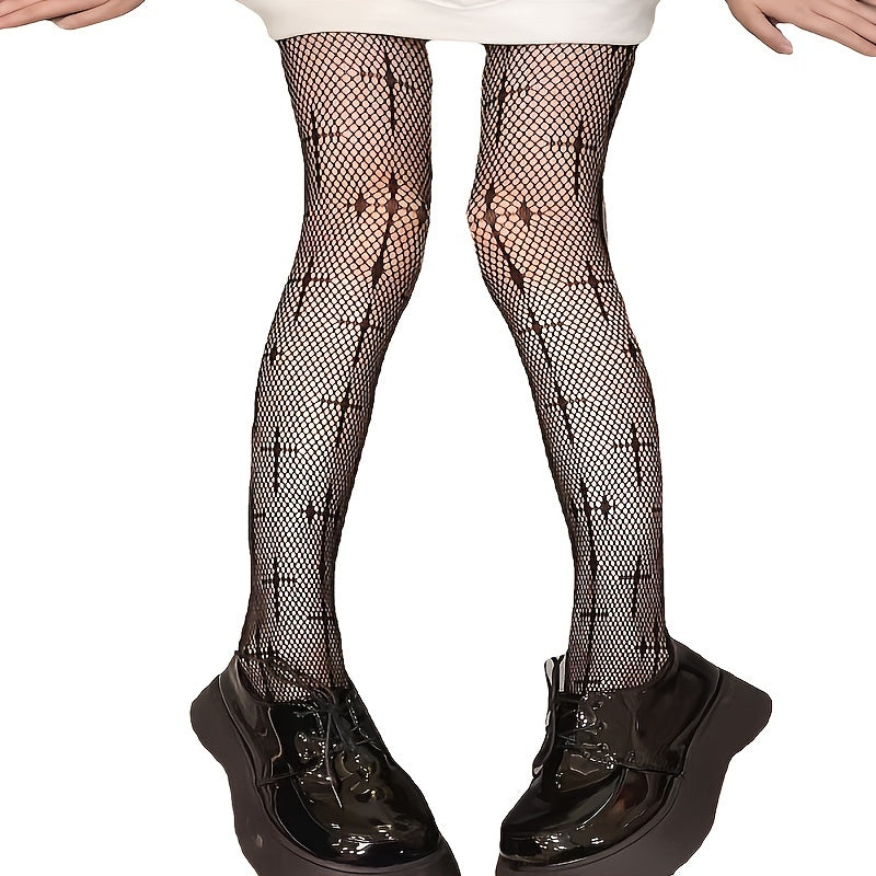 Gothic Cross Fishnet Tights Jacquard Hollow Out High Waist Mesh Pantyhose