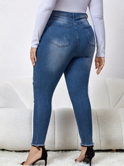  Casual Jeans Women's Plus Washed Ripped Button Fly High Stretch Jeans