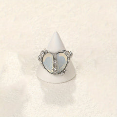 Y2k Sweet Heart Ring Inlaid Zircon Decor For Daily Outfits Lovely Gift