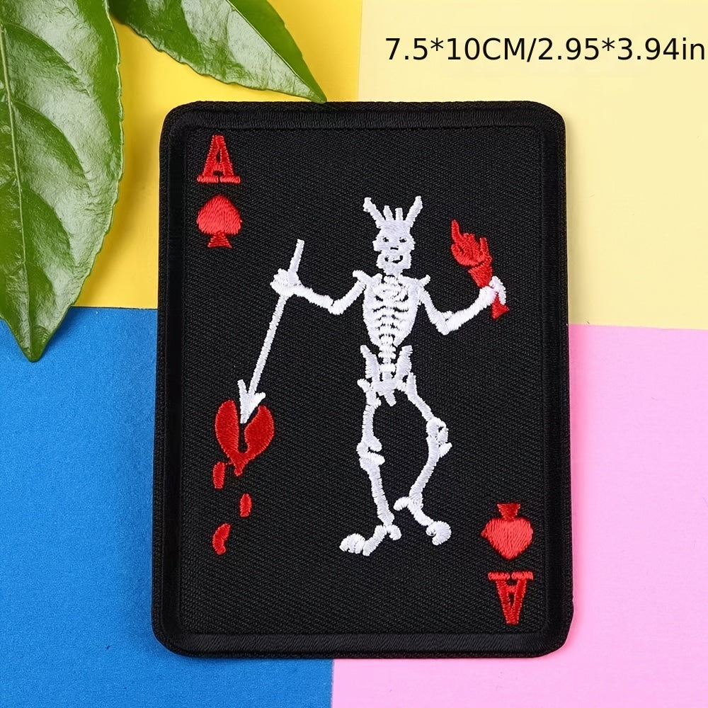 5pcs Skull Playing Card Patches - Embroidered Iron On Appliques