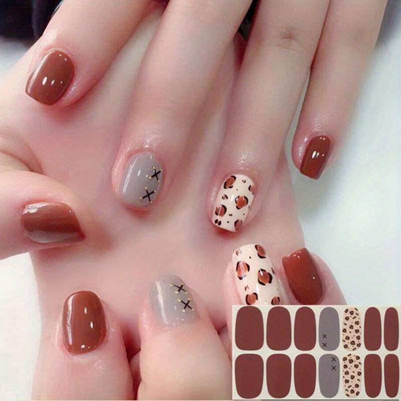 1 Pcs Full Cover Wraps Nail Polish Stickers Leopard Glitter Manicure Tip