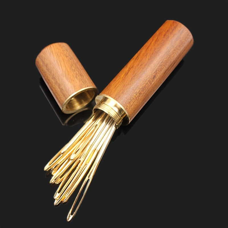 Sandalwood Needle Holder Portable Toothpick Holder Wood Brass Needle Holder