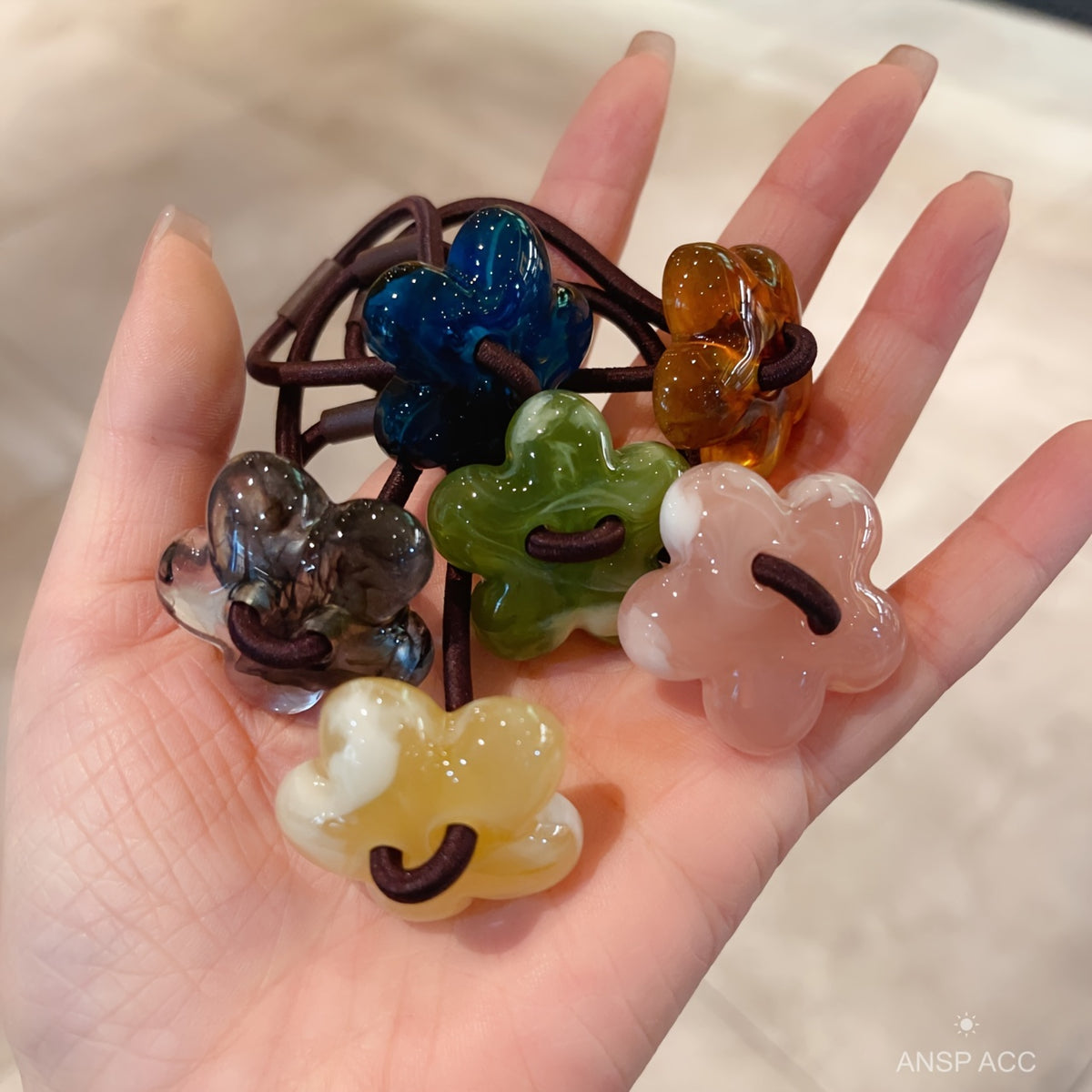 6pcs Acrylic Flower Hair Tie Ponytail Scrunchies