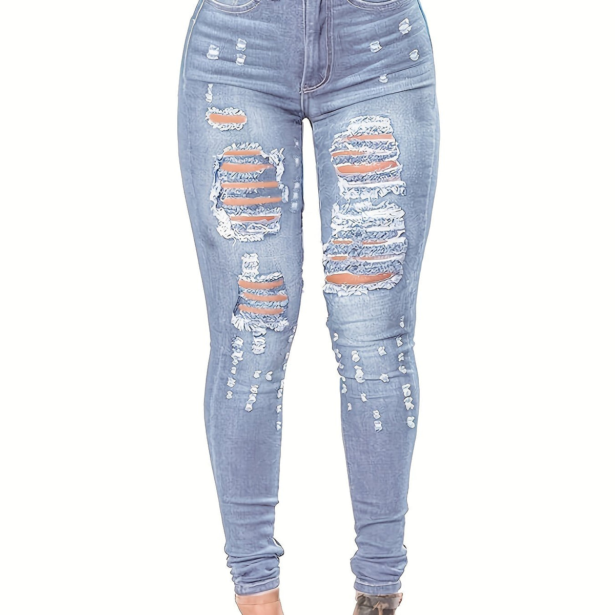 Ripped Holes Casual Skinny Jeans Slim Fit Slash Pockets Distressed High Stretch