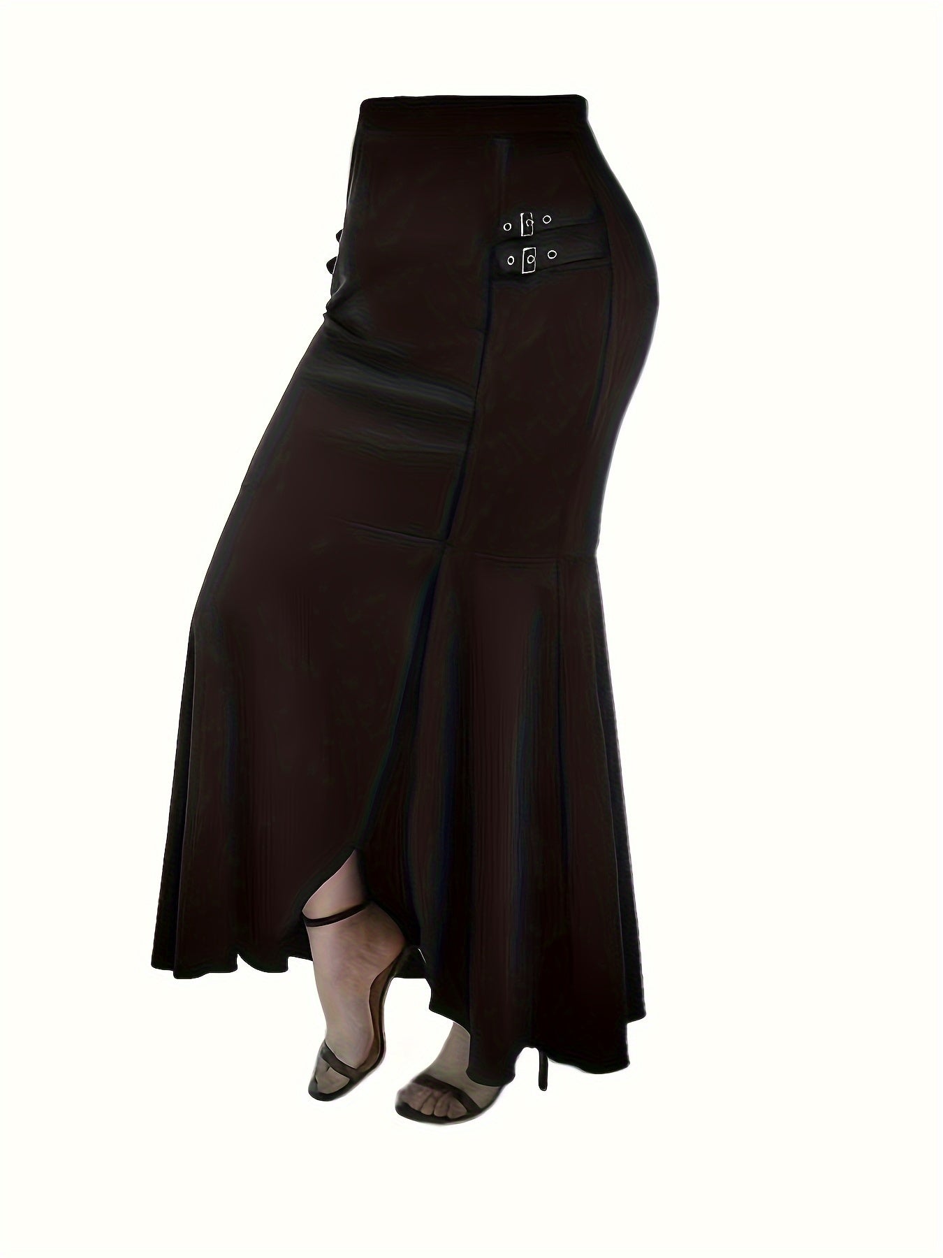  Solid Grommet Detail High Rise Mermaid Skirt
