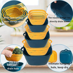2-in-1 Vegetable Washing Basket Set - Drain Basin & Strainer for Food Cleaning