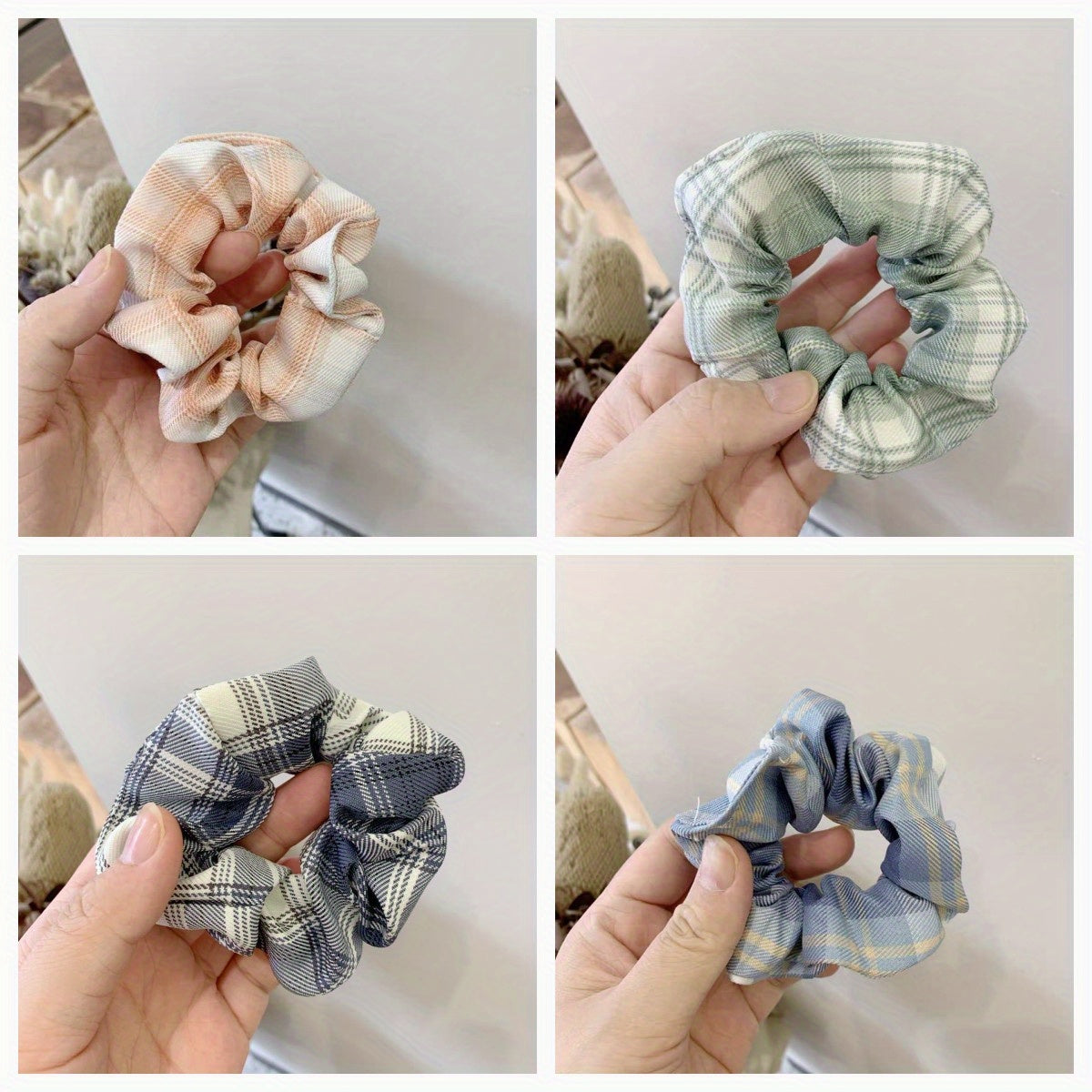 10pcs Plaid Hair Tie Elastic Ponytail Holder Hair Accessories For Women Girls