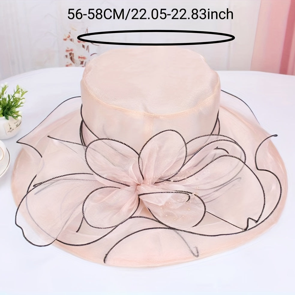 Wide Brim Organza Sun Hat Solid Derby Hat Mesh Breathable Lightweight UV Protect