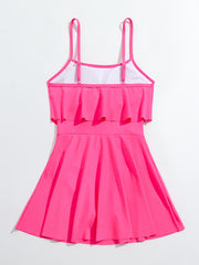 Ruffle Pleated Cami Dress Swimsuit For Girls