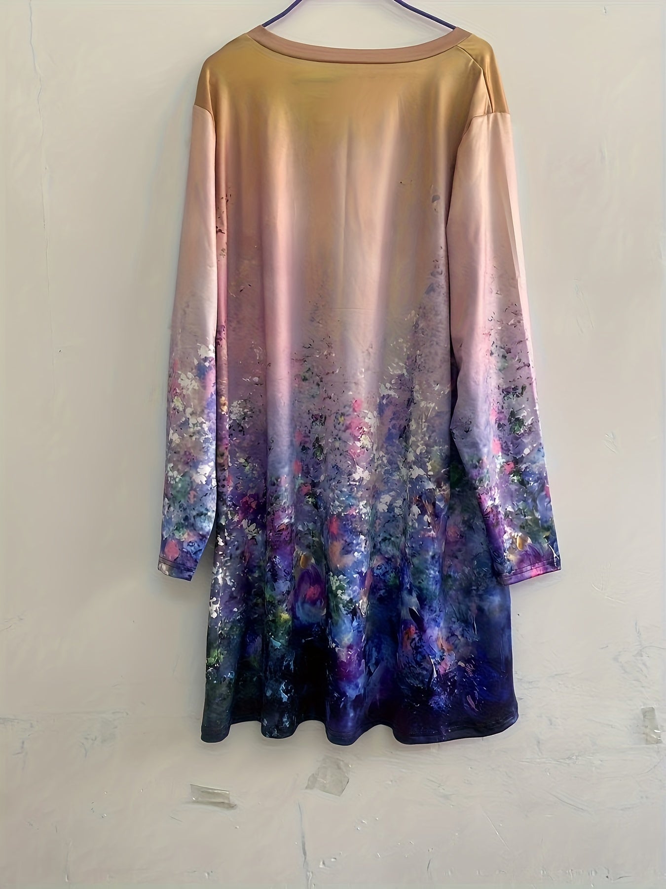  Floral Print Long Sleeve Round Neck Dress