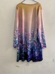  Floral Print Long Sleeve Round Neck Dress