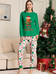 Christmas Print Pajama Set Long Sleeve Crew Neck Top & Elastic Waistband Pants