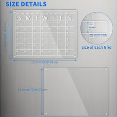 Acrylic Magnetic Dry Erase Board Calendar For Fridge - Clear