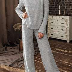  Heathered Round Neck Top & Pants 2 Pc Set