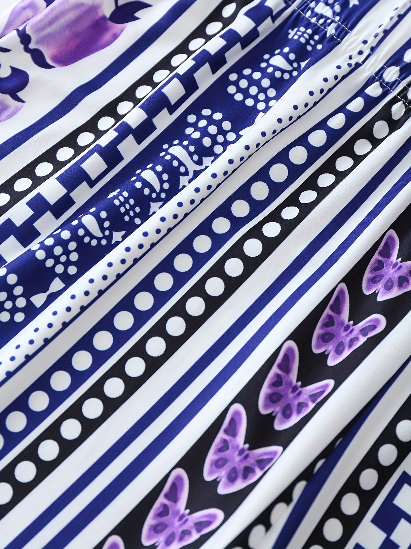  Butterfly & Dot Print High Rise Stretch Pants