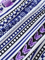  Butterfly & Dot Print High Rise Stretch Pants