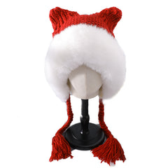 Women's Winter Pom Beanie Hat Fluffy Knit Cat Fox Ear Faux Fur Skull Cap
