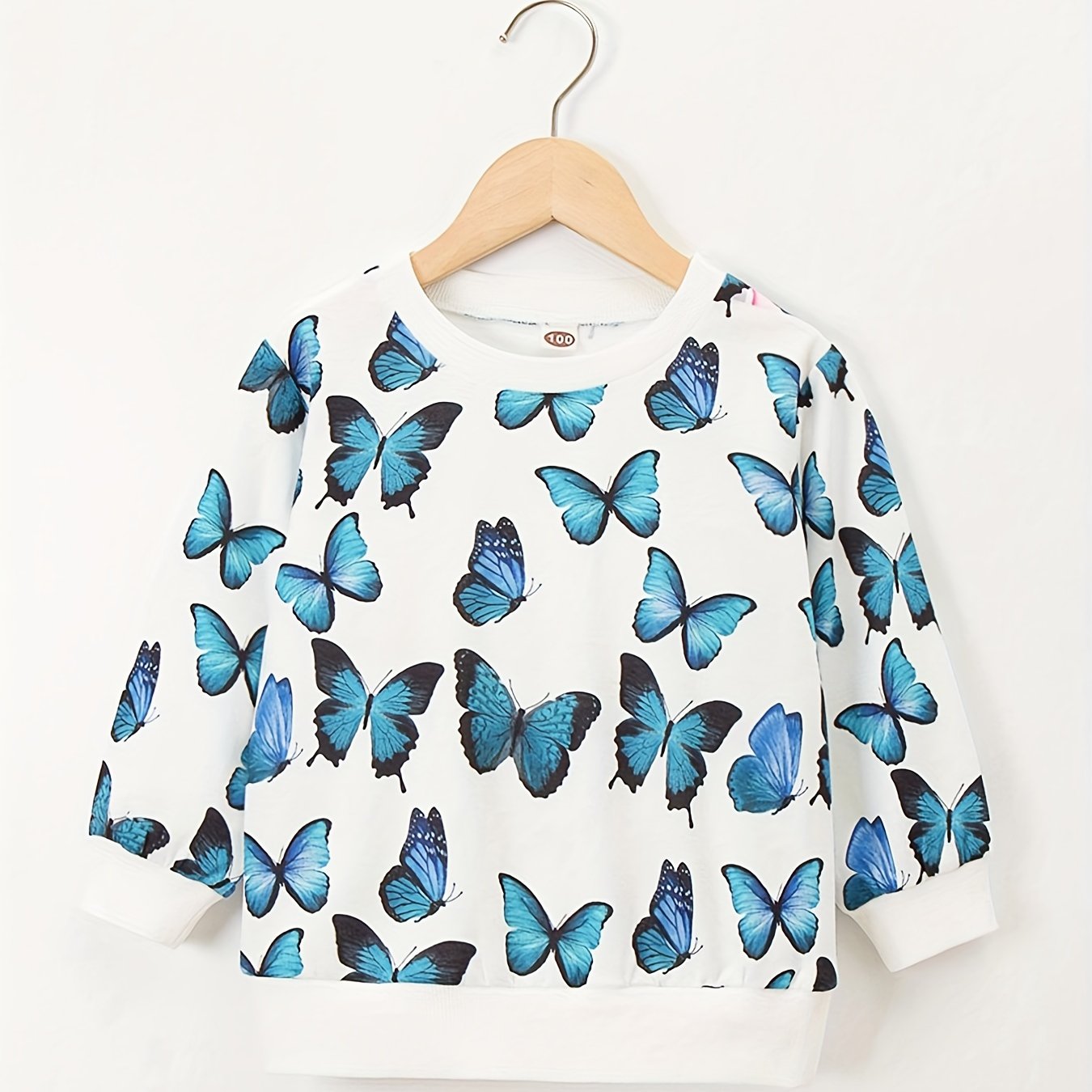 Butterfly Print Girls Crew Neck Top Long Sleeve Sweatshirt