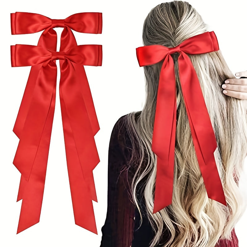 2pcs Bow Hair Scarf Clip Ribbon French Barrette Non Slip Hair Clip