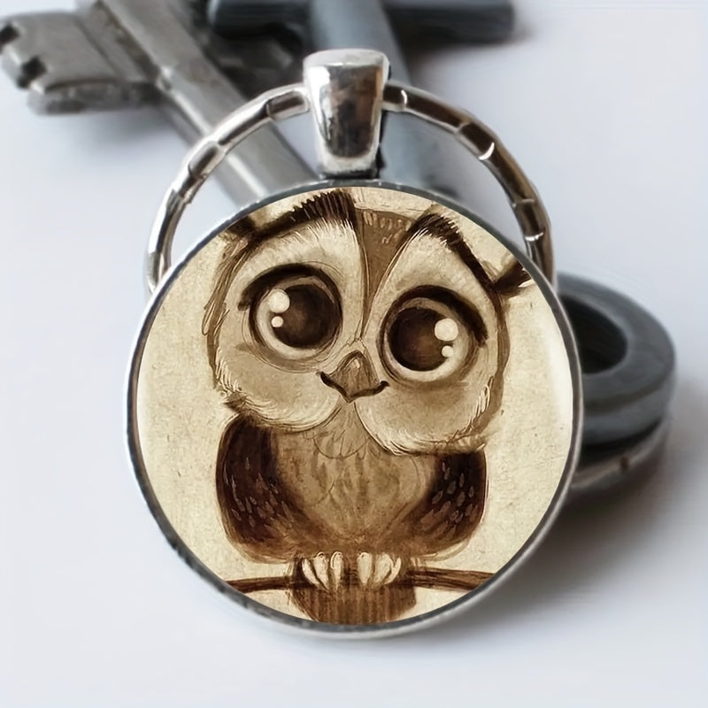 Vintage Owl Time Gemstone Keychain Necklace Bag Wallet Charm Accessory